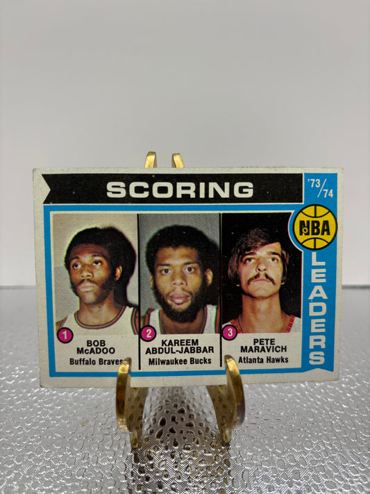 1974 Scoring Leaders (Bob McAdoo, Kareem, Pete Maravich) Basketball Card