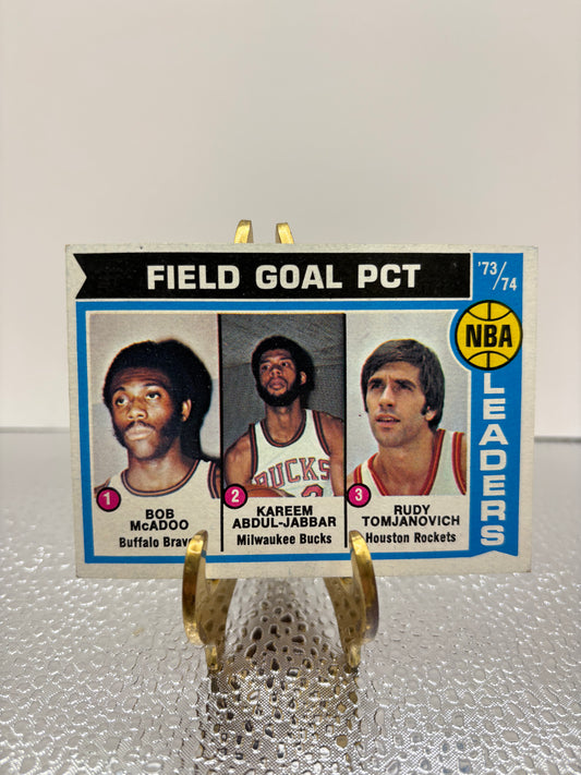 1974 NBA Leaders (Bob McAdoo, Kareem, Rudy Tomjanovich) Basketball Card